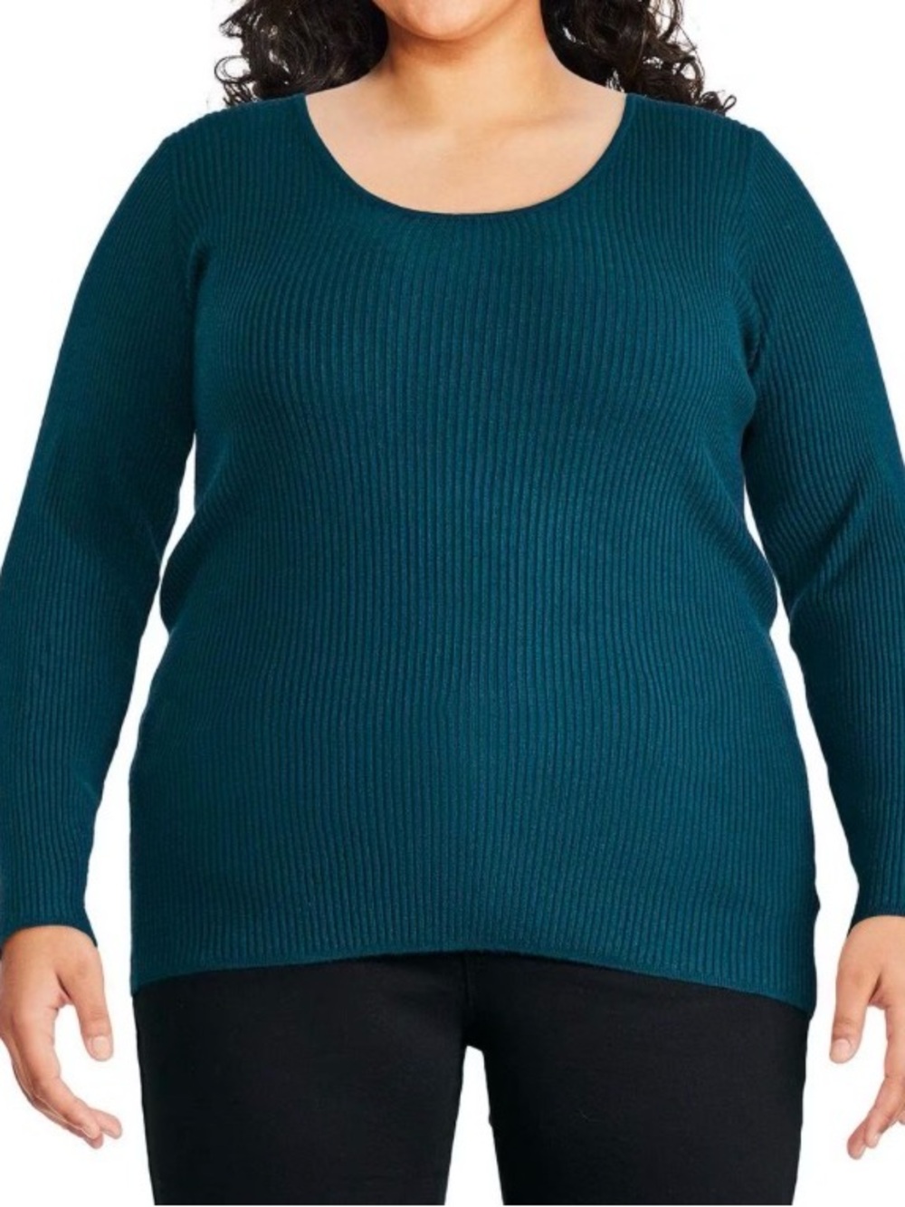 GEORGE Plus Women’s 1X Teal Rib Knit Criss Cross Back Long Sleeve Sweater